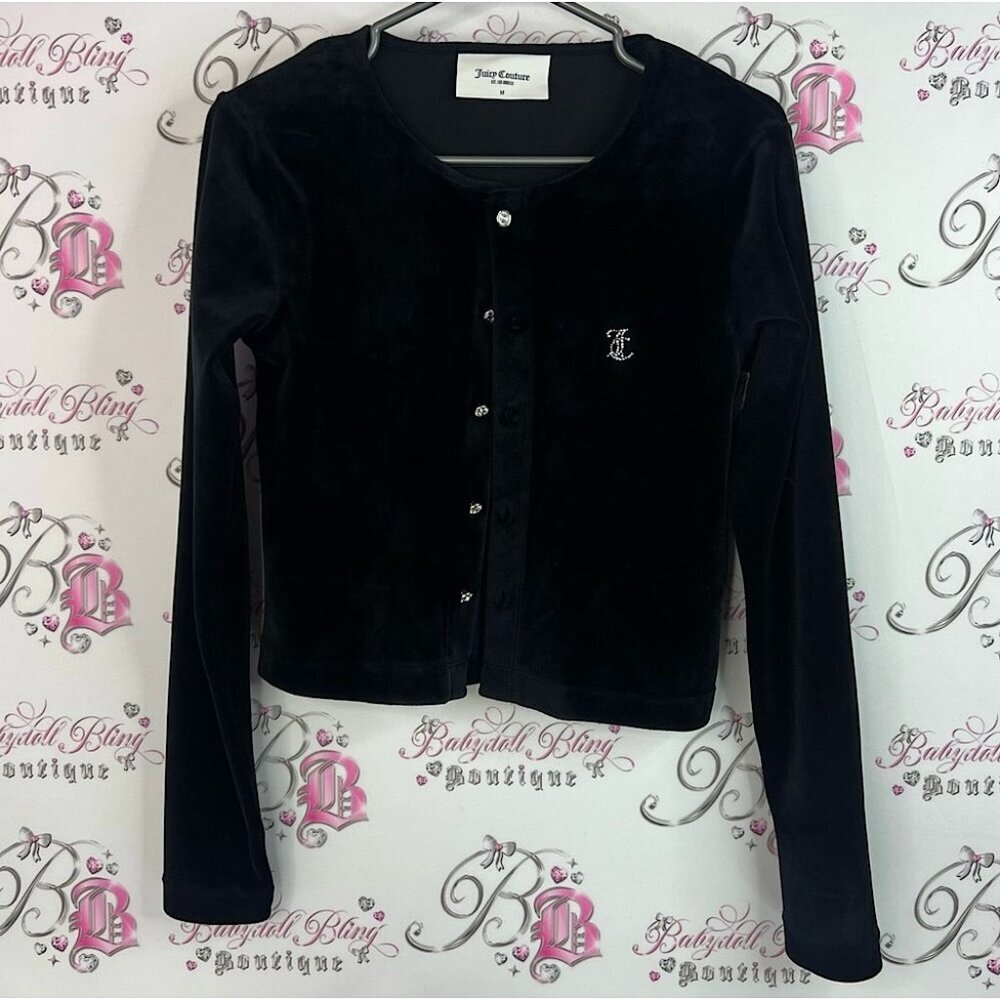 Juicy Couture cardigan diamond buttons rare  Black Velvet Button-Up Jacket